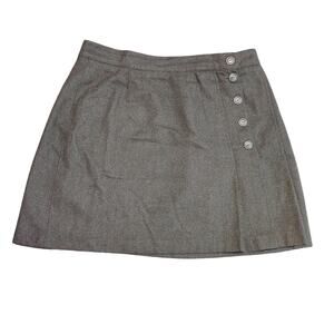Wool Blend Side Buttoned A-Line Mini Skirt Mid Rise Charcoal Gray Womens Size 10